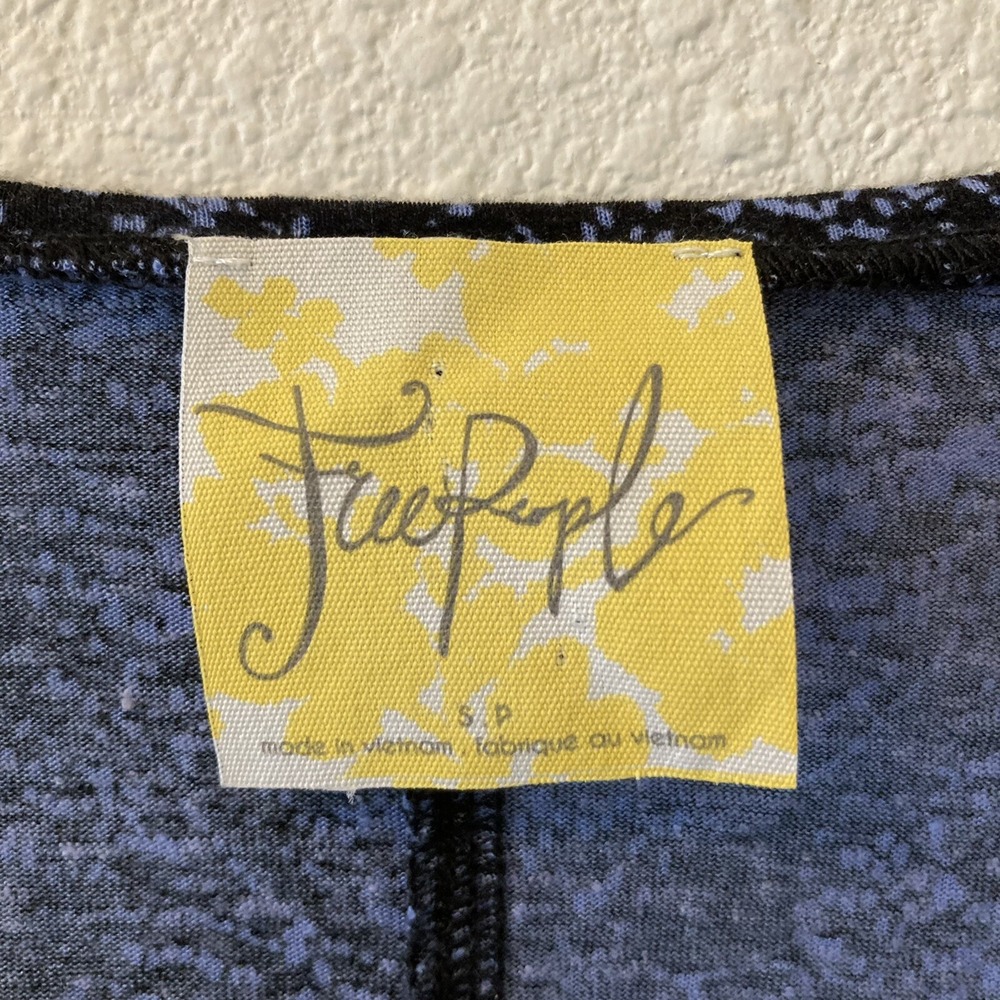Free People Tunic Top Size Small Black & Blue Combo Loose Fit Crop Back Sahara - Picture 2 of 13